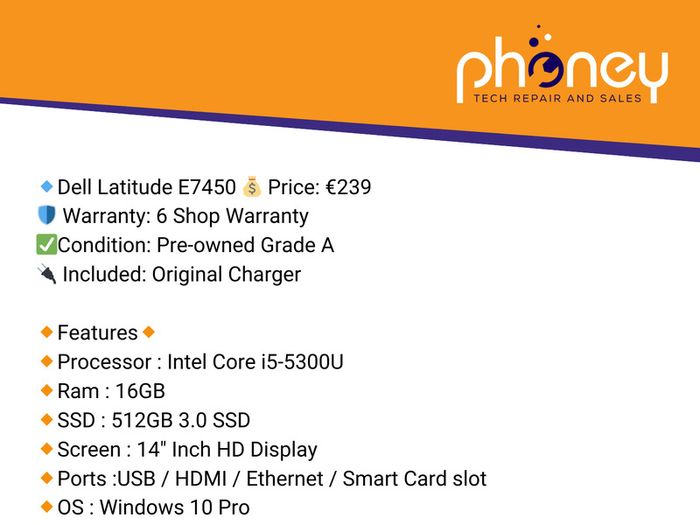 Dell Latitude E7450 14" i5 5th gen 16/512GB SSD