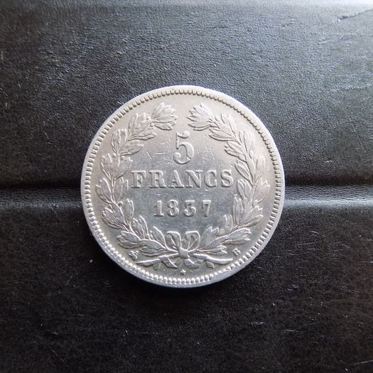 France 1837 B,5 francs.King Louis Philippe.90% silver.