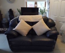 2 seater navy Italian leather sofa