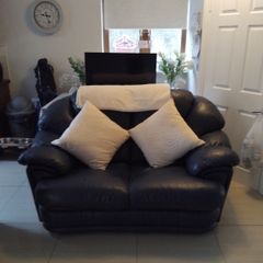 2 seater navy Italian leather sofa