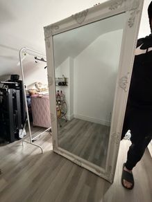 Large white antique style lean to mirror