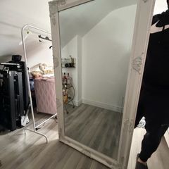 Large white antique style lean to mirror