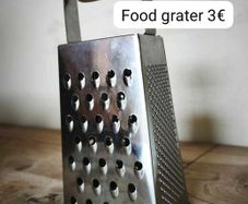 Stainless steel box grater with wooden handle