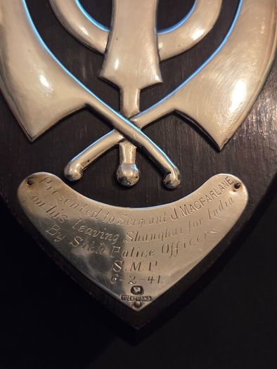 Rare Solid Silver Tuck Chang & Co Plaque presented to Sergeant J.Macfarlane