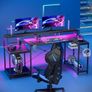 181CM L-Shaped Gaming Desk with RGB LED Lights, Power Outlets, USB Ports, Carbon Fibre Surface, Monitor Stand, Storage Shelf, Cup Holder & Headset Hook Image 8