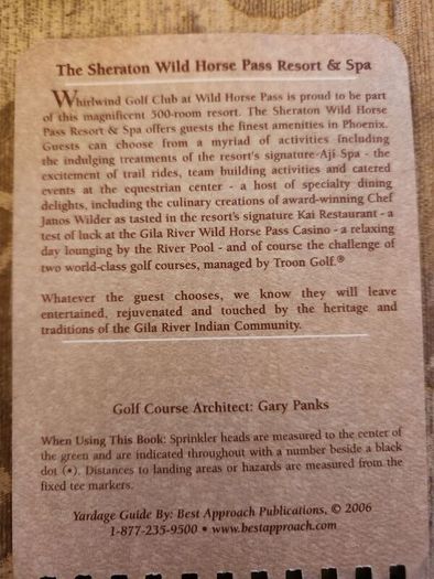 Golf Yardage Book X 2 . Whirlwind Golf Club At Horses Pass And Ocotillo Golf Resort Arizona.  Both In Very Good Condition.