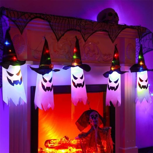 FREE SHIPPING Halloween Decorations Outdoor, Hanging Ghosts, Flying Ghost Hats, 5Pcs Halloween Glowing Witch Hats with Led LIghts, Scary Halloween Decor Outdoor Indoor for Home