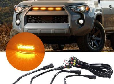 12W 4-LED Amber Front Grille Lights for Car SUV Fo-rd F-150 Raptor 2014-2020 Waterproof LED Grille Warning Lights Front Bumper Cover Lamp Daytime Running Lights DRL 12V
