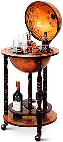 Wooden Globe Bar on Wheels, Bar Trolley, Home Bar, Wine Rack 45 x 45 x 88 cm