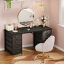 Computer Desk with 8 Fabric Drawers, Office Desk with Storage 120 x 48 cm Black Home Office Desk, PC Study Desk for Bedroom and Living Room Compact Work Table with More Storage Space Image 2
