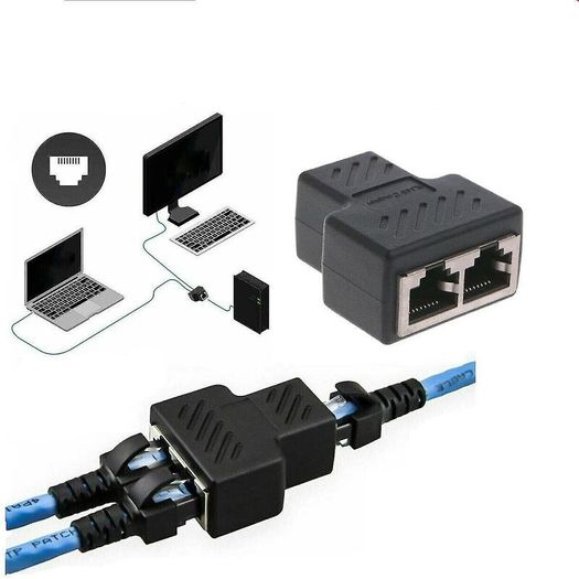 Network Splitter Double Cable 1 To 2 Way LAN RJ45 Ethernet Cable Port Splitter Extender Plug Connector Adapter Laptop Docking