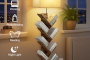 9 Tier Tree Bookshelf with Light &amp; Remote, Dimmable Tall Floor Standing Lamp