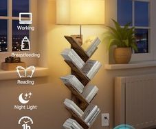 9 Tier Tree Bookshelf with Light & Remote, Dimmable Tall Floor Standing Lamp