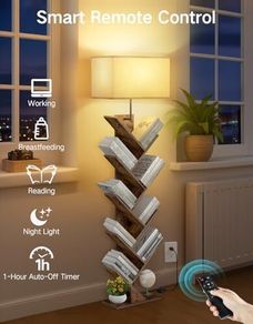 9 Tier Tree Bookshelf with Light & Remote, Dimmable Tall Floor Standing Lamp