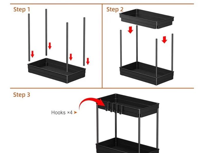 2 Pack Under Sink Storage - Kitchen Storage and Organisation, 2 Tier Kitchen Under Sink Shelf, Multi-Purpose Organisation for Bathroom,Black