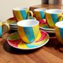 Vibrant Hand-Painted Espresso Cup & Saucer Set (6-Piece) Image 7