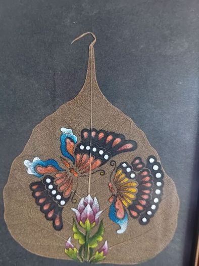 A pair of Vintage handpainted Peepal Leaf Paintings