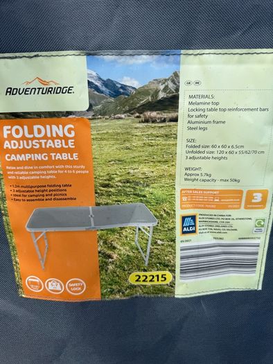 folding adjustable camping table