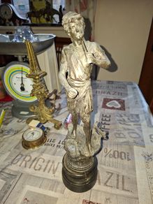 Antique Spelter Young Boy Playing a Flute, 19th-Century French works by artists like Auguste Moreau etc.