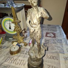 Antique Spelter Young Boy Playing a Flute, 19th-Century French works by artists like Auguste Moreau etc.