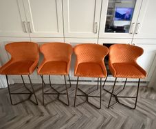Set of 4 Orange Velvet Bar Stools