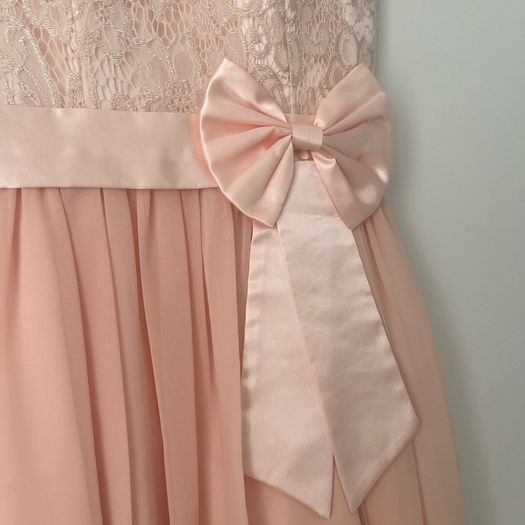 LAONA Blush Pink/Peach Lace Party Dress with Satin Bow - Size 36