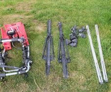 Car roof bike racks, Rear door mounted bike rack, Rear bicycle seat for child and roof rack equipment.