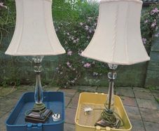 Stunning Pair of Crystal-Style & Antique Brass Table Lamps