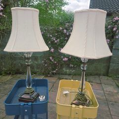 Stunning Pair of Crystal-Style & Antique Brass Table Lamps
