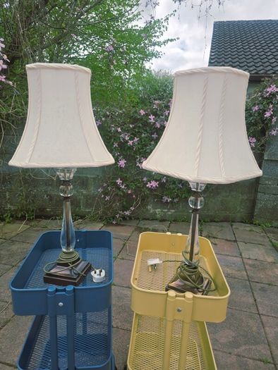 Stunning Pair of Crystal-Style & Antique Brass Table Lamps