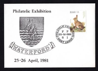 1981 Ireland Waterford Philatelic Exhibition 25-26th April 1981 Exhibition cancel tying 15p hare Commemorative Stamp on Plain Cover