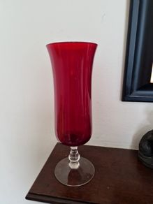 red glass vase / hurricane lamp