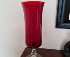 red glass vase / hurricane lamp