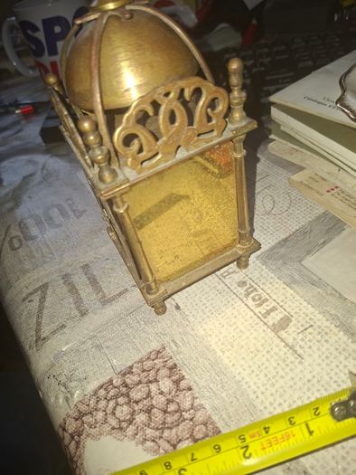 Vintage Brass Lantern Smiths Mantel Clock,  A Bedchamber or Temple Clock, with Key and working