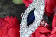 Large Antique Sapphire &amp; Diamond Marquise Ring