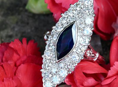 Large Antique Sapphire & Diamond Marquise Ring