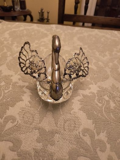Silver and Cut Glass Swan Trinket Holder