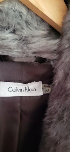 CALVIN KLEIN grey and black faux fur jacket - Sz M (Fit 10-14UK) - Bnwt Rrp 295 USD