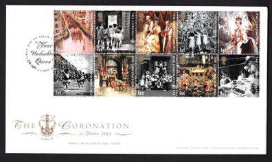 2003 Great Britain 50th Anniversary of Queen Elizabeth II Coronation Royal Mail Addressed Stamp First Day Cover (FDC)
