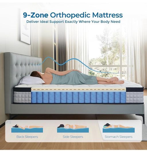 King Size Mattress 5FT,9 Inch 9-Zone Orthopedic Mattress with Memory Foam & Pocket Springs