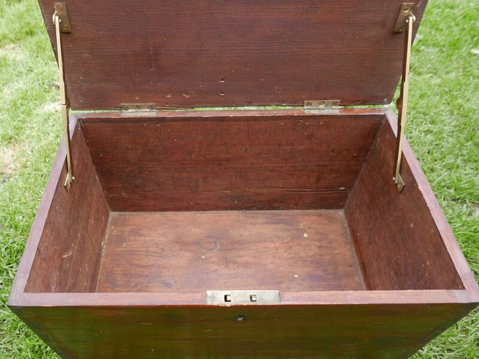 Vintage Wooden Box with Brass Handle and Key 16"x!0"x10"
