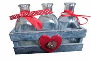 wooden box with bottles