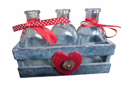 wooden box with bottles