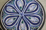Handmade Pottery Plate Blue White Decorative Wall Hanging Snacks Hand Painted