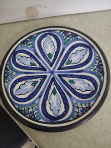 Handmade Pottery Plate Blue White Decorative Wall Hanging Snacks Hand Painted