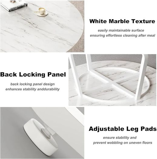 White Faux Marble Round Dining Circle Dining Desk Kitchen Shelf 4-6 People, Mid-Century Pedestal Dinner Table End Coffee Desk Office Living Room Table, White Marble, 51 Inch