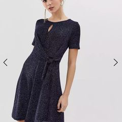 Oasis navy glitterball tie side dress