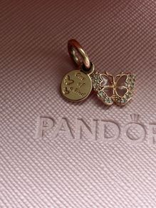 Pandora Pink Butterfly & Quote Double Dangle Charm-good condition