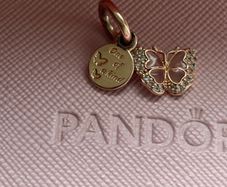 Pandora Pink Butterfly & Quote Double Dangle Charm-good condition