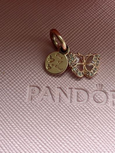 Pandora Pink Butterfly & Quote Double Dangle Charm-good condition